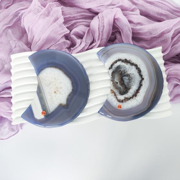 Large Druzy Agate Flat Moon Crystal Carving - Picture 7 of 9